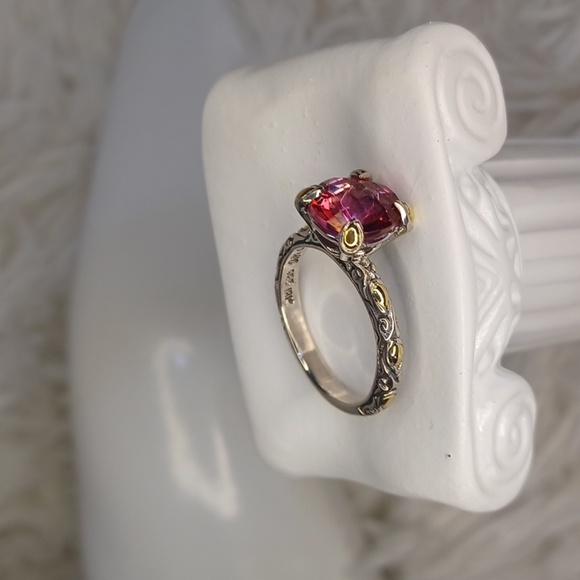 Bali Designs Sterling & 18K Gold Azotic Pink Quartz Solitaire Ring NEW Size 9 - Picture 3 of 10